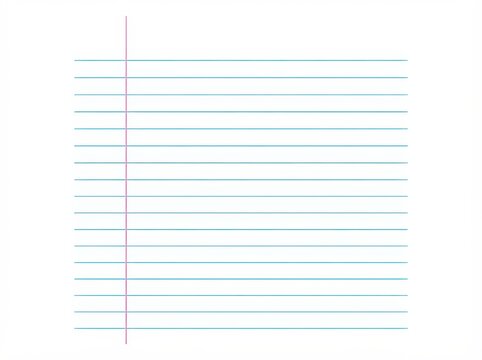Single sheet of lined notebook paper with a pink margin line isolated on white background