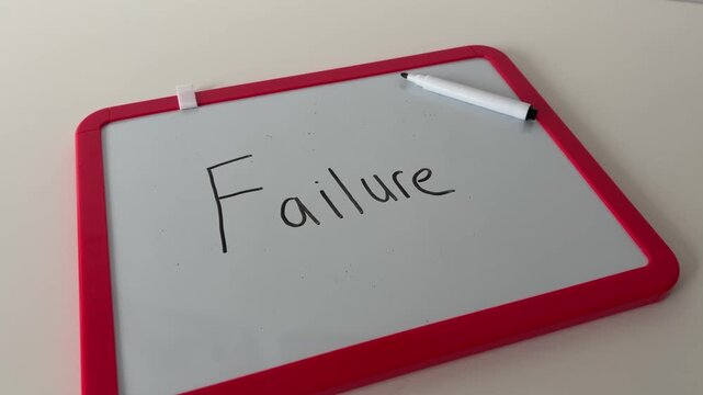 Handwritten Failure Word on Small Whiteboard for Business Risk and Setback Concept