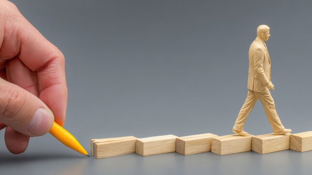 Conceptual image of a hand drawing a path for a walking figure