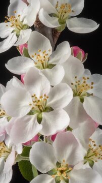 Time-lapse of Apple Blossoms Blooming on a Branch Generative AI