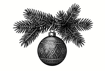 Obraz premium Ornate Christmas Ornament Hanging From Pine Branch
