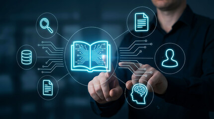 Obraz premium AI Digital Knowledge Management Intelligent Learning Education Technology Business Concept