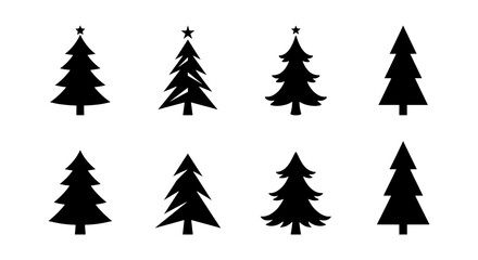 Fototapeta premium Christmas Tree Icons Set, Festive Evergreen Silhouettes, Winter Holiday Vector Graphics