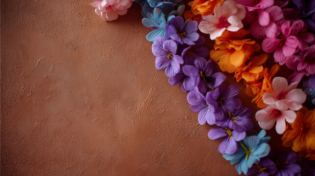 Colorful Floral Garland Elements Representing Vaikasi Visakam Procession Celebrations on a Textured Background