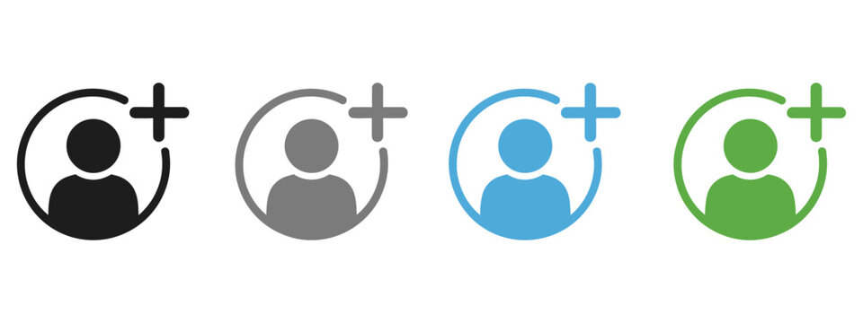 Add user icon set with create account new member registration friend request and profile symbols for web UI interface