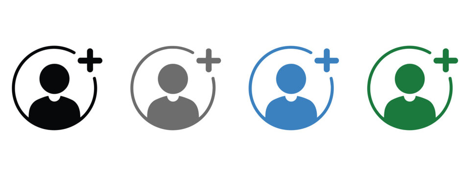 Add user icon set with create account new member registration friend request and profile symbols for web UI interface