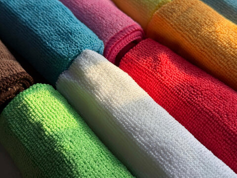 Multicolored microfiber towels. 