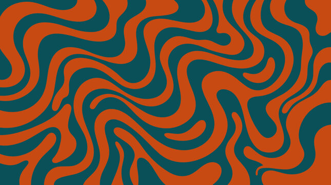 Abstract fluid liquid background with wavy organic shapes in rustic orange and dark teal.