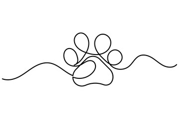 Paw print continuous one line art featuring a paw print icon in continuous line drawing style. Line art of animal paw print icon. Clean minimal outline vector illustration © Line Art King