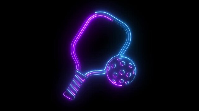 Neon pickleball paddle and ball glowing sign animation for sports branding