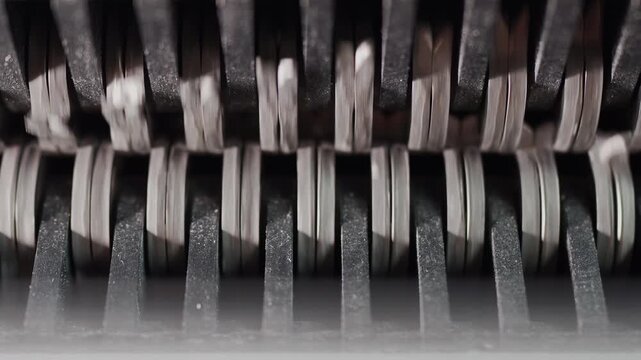 Paper Shredder Cutting Blades close up view from inside
