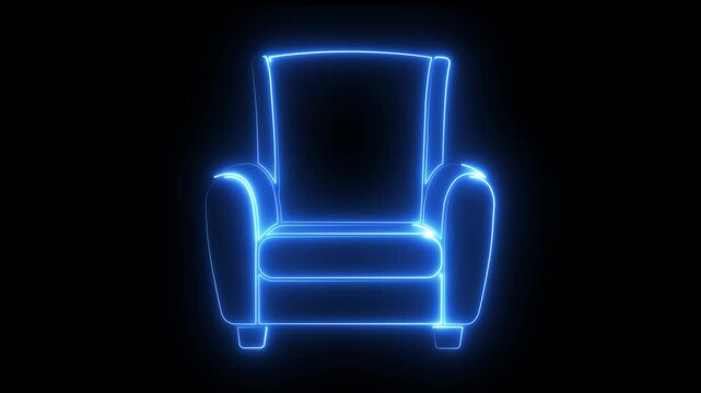Neon glowing armchair animation: modern furniture concept for interior and home decor projects