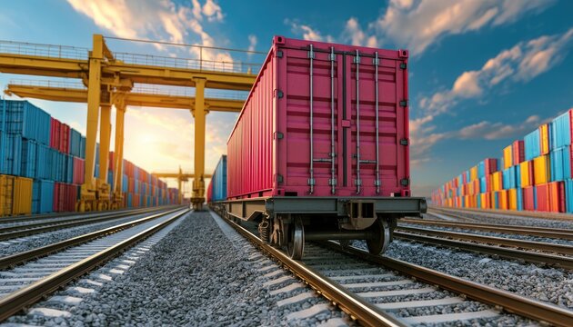 Logistics and Transportation of Shipping Containers by Train.