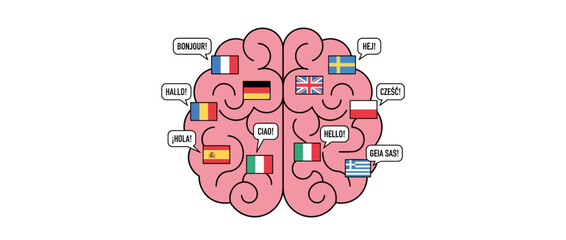 Brain with flags and greetings from different countries © Hendro