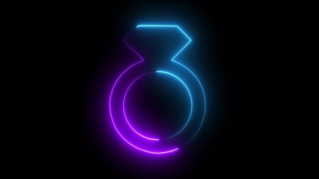 Glowing neon diamond ring animation with vibrant blue and purple light effects on black background