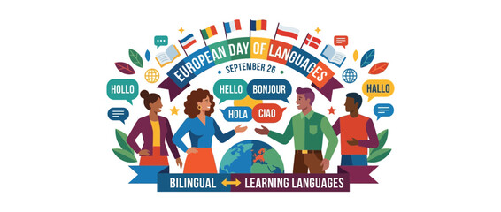 Diverse people celebrating multilingualism and language learning © Avi