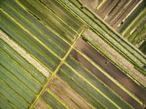 Aerial view agricultural fields in Saint-Lo. France