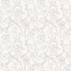 Fototapeta premium Hand drawn botanical textile pattern design in light beige for fashion and home textiles