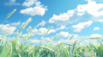 Fototapeta premium A Lush Wheat Field Under Sunny Sky