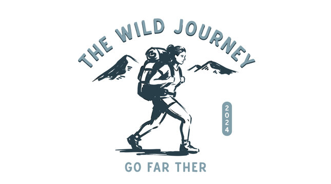 The wild journey. Mountain hiking vintage artwork. Outdoor trekking t shirt vector design.