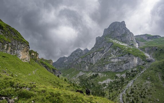 Rocky peak Spaltenhorn, mountain landscape with dark clouds, Bernese Alps, Bernese Oberland, Switzerland