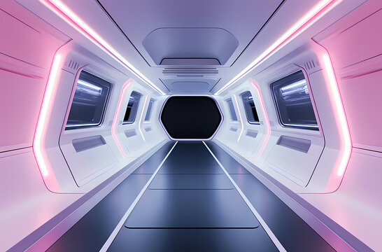 Futuristic Corridor with Neon Lighting