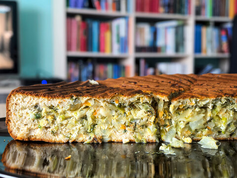 Cross Section of Homemade Keto Cabbage Pie Filling