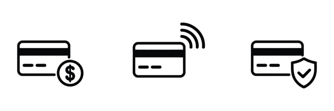 Credit card icon set with payment symbols for digital transactions