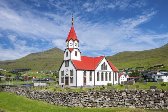 Sandavagur wooden church, V&aacute;gar island, Faroe Islands, Denmark