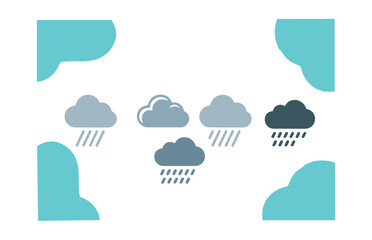 Obraz premium Rain cloud icon set with flat weather symbols and water drops vector collection for climate design.