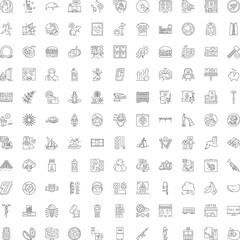 Fototapeta premium Diverse set of linear icons covering various concepts including commerce, education, technology, lifestyle, and health, ideal for web design and applications