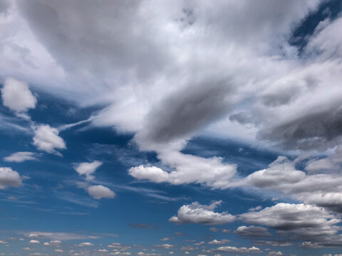 Layered Clouds Stretching Across Bright Blue Summer Sky
