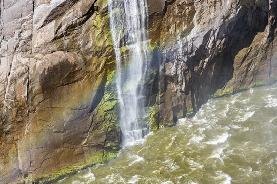 Rainbow on tips at the Orange River waterfall, Augrabies Falls National Park, North Cape, South Africa