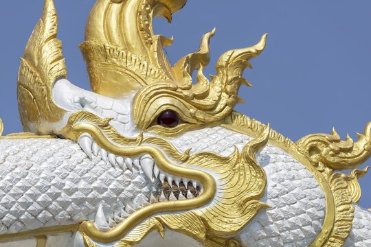 Naga, a mythical serpent dragon (a protector of water, life and spiritual places), Wat Hua Wiang Rangsi, a Buddhist temple, Tambon That Phanom, Amphoe That Phanom, Nakhon Phanom Province, Thailand
