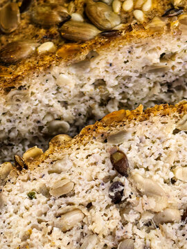 Macro Detail of Sliced Keto Bread with Mixed Seeds
