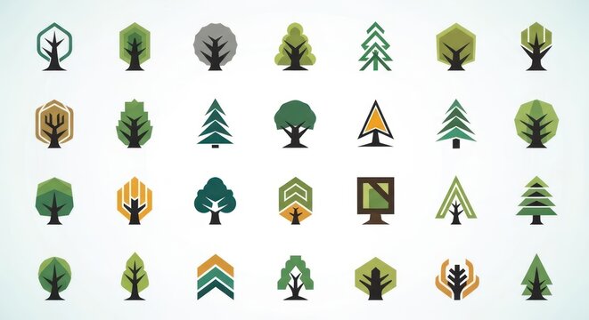 Collection of minimalist geometric tree symbols