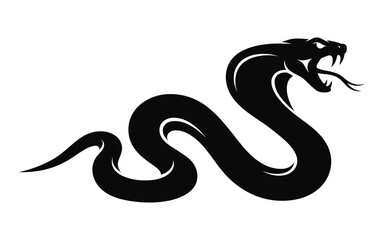 Fototapeta premium Coiled cobra snake illustration in black and white silhouette