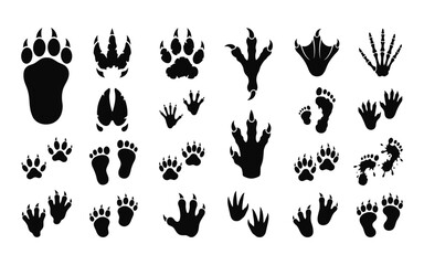 Obraz premium Collection of animal and monster footprints in black silhouette
