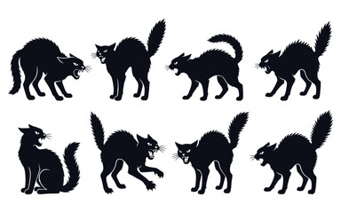 Obraz premium Collection of black cat silhouettes in various poses halloween themed illustration silhouette