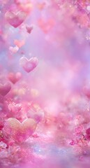 Fototapeta premium Floating Red Hearts on Pink Background Romantic Love Concept