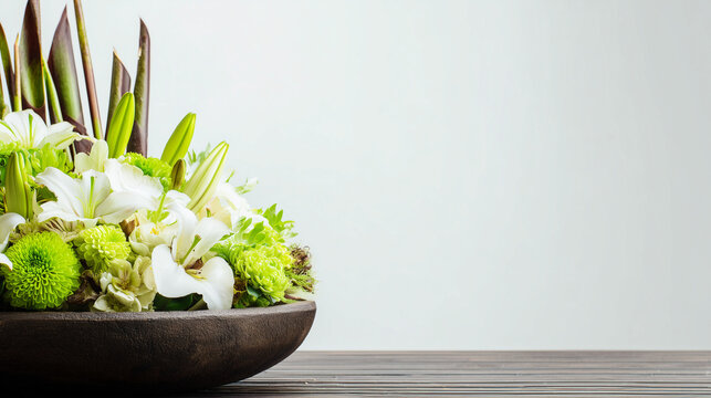 Elegant Floral Arrangement Featuring White Lilies and Green Chrysanthemums for Vesak Poya Celebration Decoration