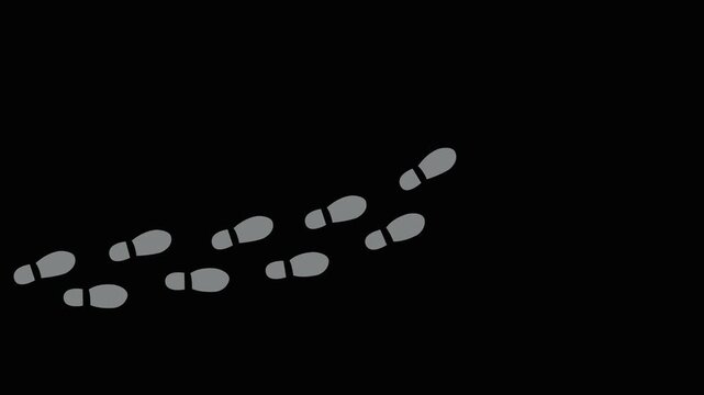 Human shoes Footstep walking on white background. footprints shoes, shoe prints marks feet animation. Step footprints path isolated. HD video.