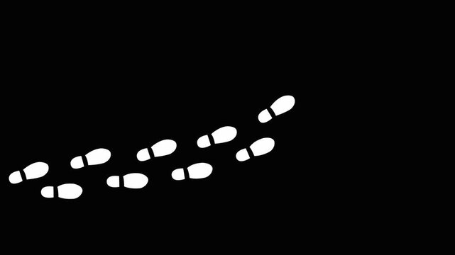 Human shoes Footstep walking on white background. footprints shoes, shoe prints marks feet animation. Step footprints path isolated. HD video.