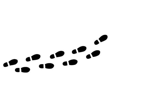Human shoes Footstep walking on white background. footprints shoes, shoe prints marks feet animation. Step footprints path isolated. HD video.
