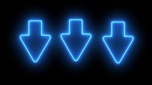 Glowing colorful neon light arrows on black background. Animation of seamless loop. down arrow ,HD Video motion graphic animation .