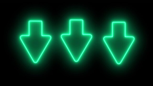 Glowing colorful neon light arrows on black background. Animation of seamless loop. down arrow ,HD Video motion graphic animation .