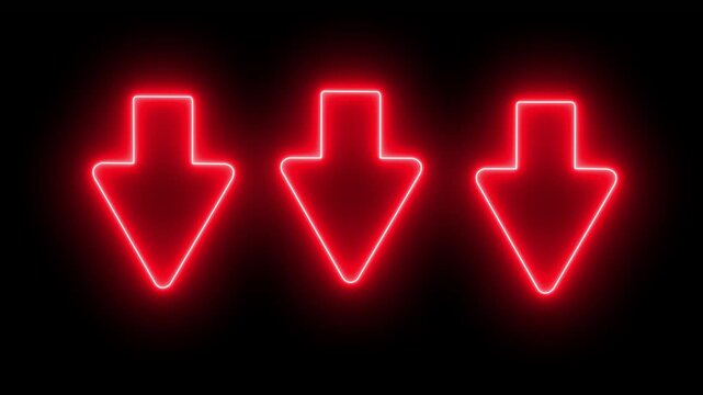 Glowing colorful neon light arrows on black background. Animation of seamless loop. down arrow ,HD Video motion graphic animation .