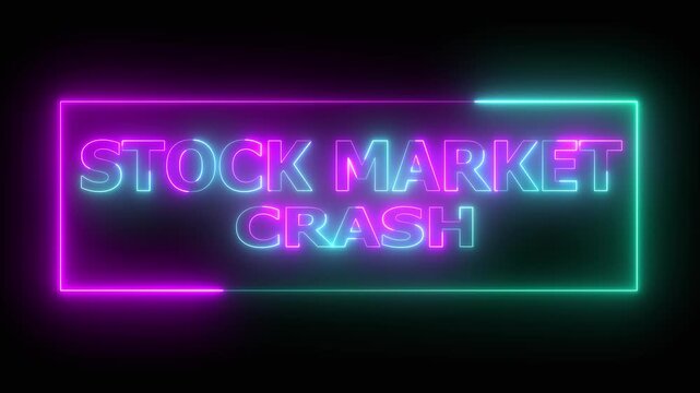 Download free with trialSTOCK MARKET CRASH text icon animation glowing neon red and blue color font letter word banner sign clip art poster template signboard on black background.4K video animation.