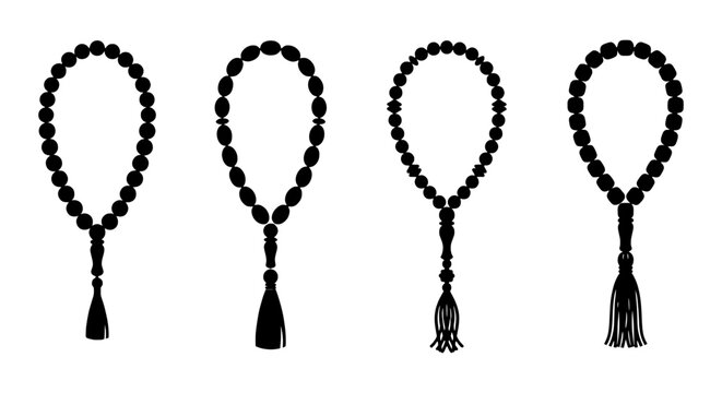 Islamic Prayer Beads, Tasbih Set, Black Rosary Icons, Muslim Dhikr Mala