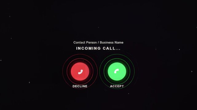 Incoming phone call interface animation with accept and decline buttons